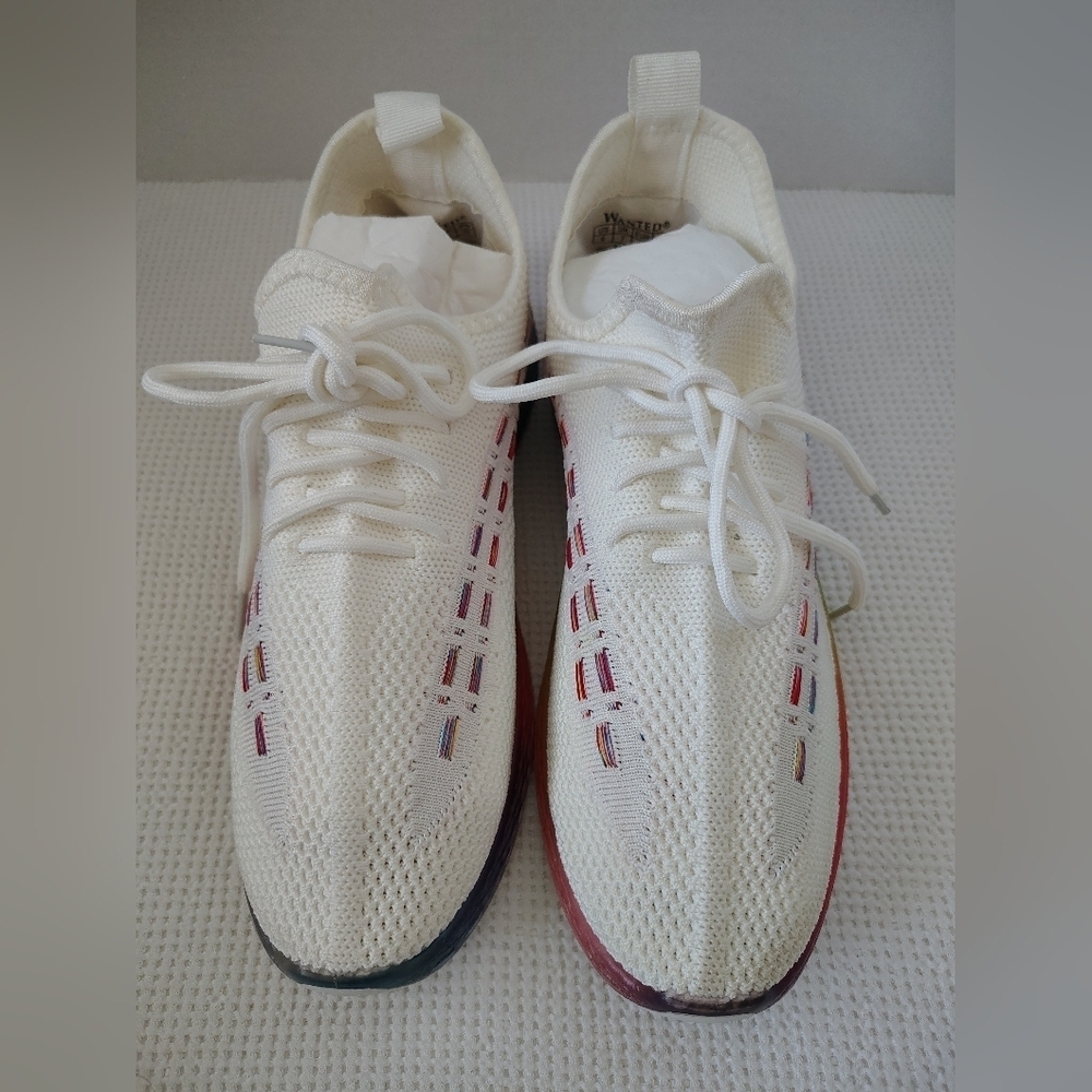 Wanted White Sneakers with Multicolor Accents Size 9